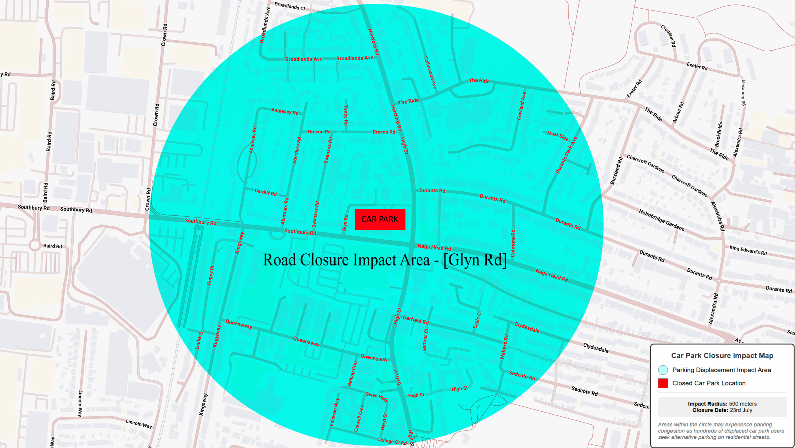 Glyn Road Car Park Area Map